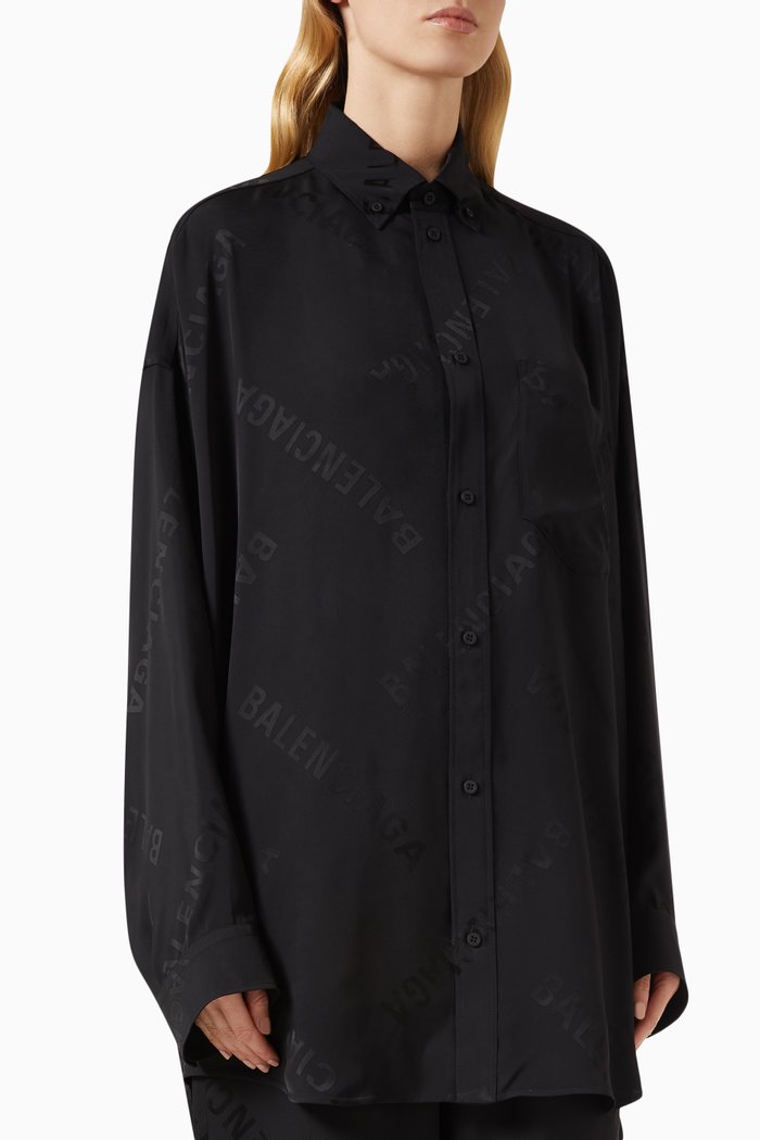 

Bal Diagonal Allover Cocoon Shirt in Viscose-jacquard, Black