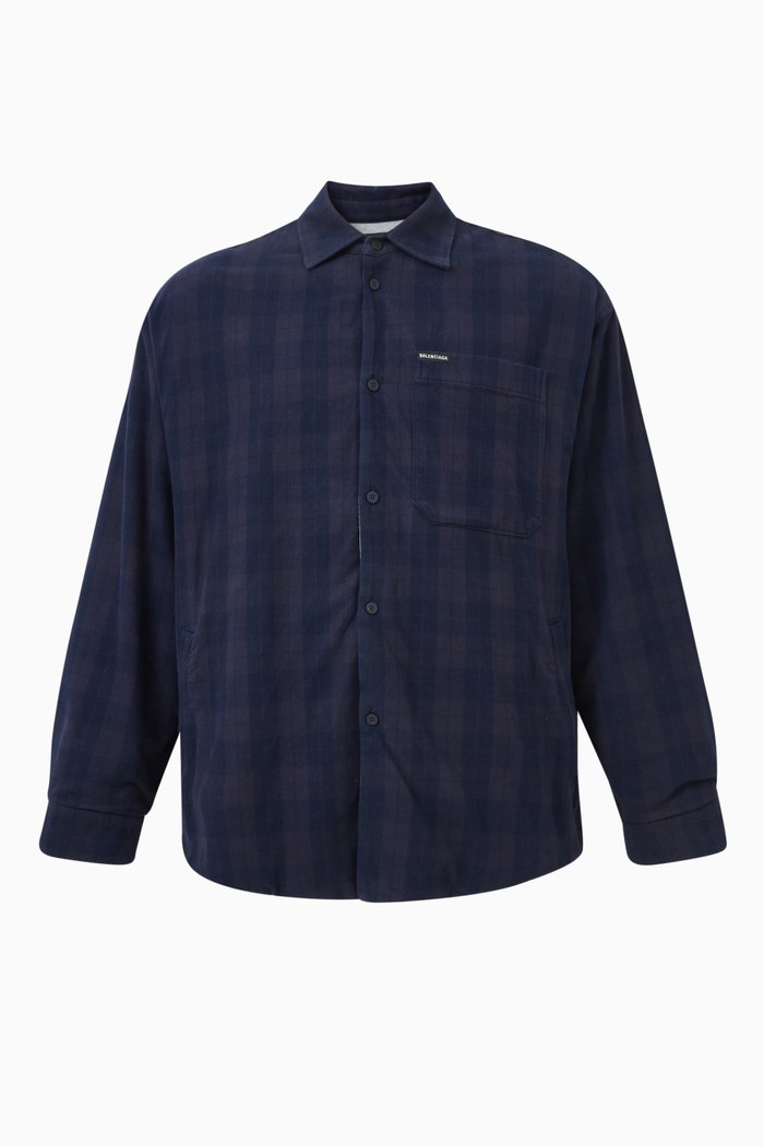 

Unisex Oversized Check Flannel Shirt in Cotton, Blue