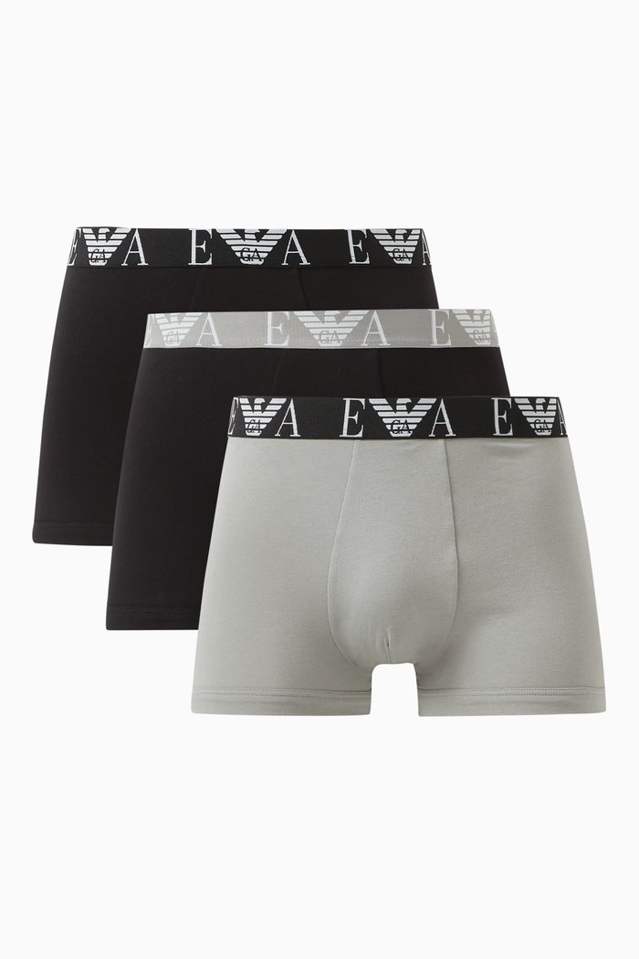 Logo Boxer Briefs in Stretch-cotton, Set of 3, Multicolour