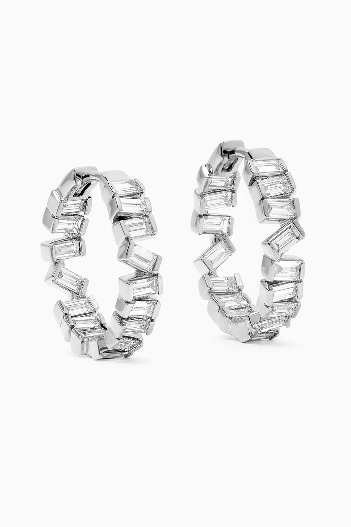 

Stacked Baguette Diamond Hoop Earrings in 18kt White Gold