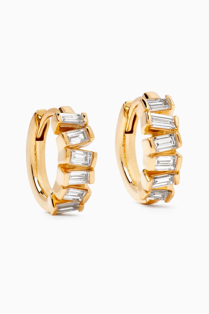 

Stacked Baguette Diamond Huggies in 18kt Gold, White