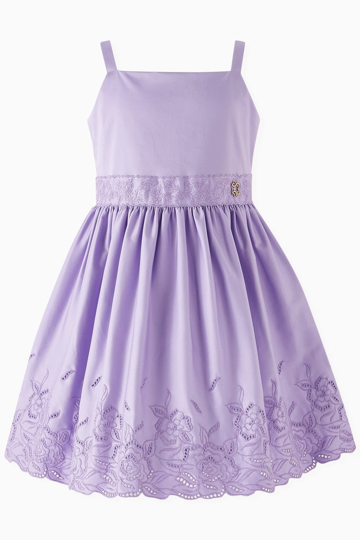 

Embroidered Sleeveless Dress in Cotton Twill, Purple