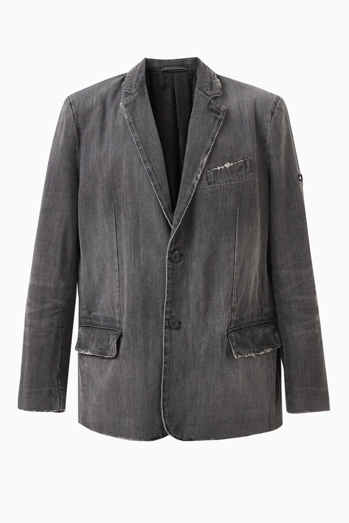 

Unisex Washed Blazer Jacket in Denim, Black