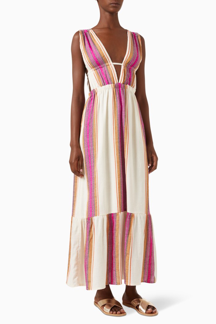 Lelisa V-neck Maxi Dress in Cotton, Multicolour