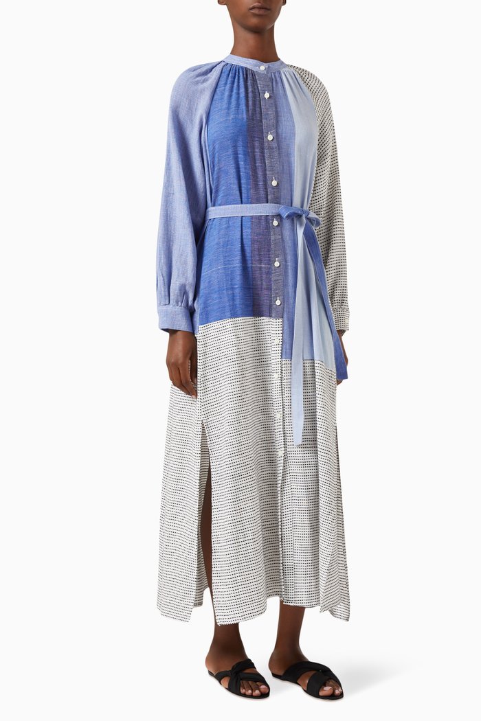 Makeda Button-up Maxi Dress in Cotton, Blue