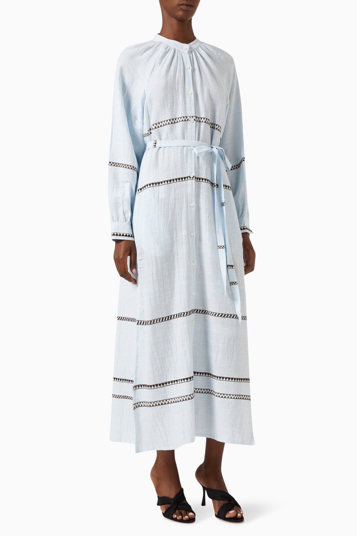 

Makeda Button-up Maxi Dress in Cotton, Blue