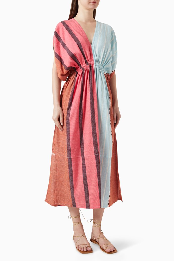 

Leila Plunge Midi Dress in Cotton-blend, Multicolour