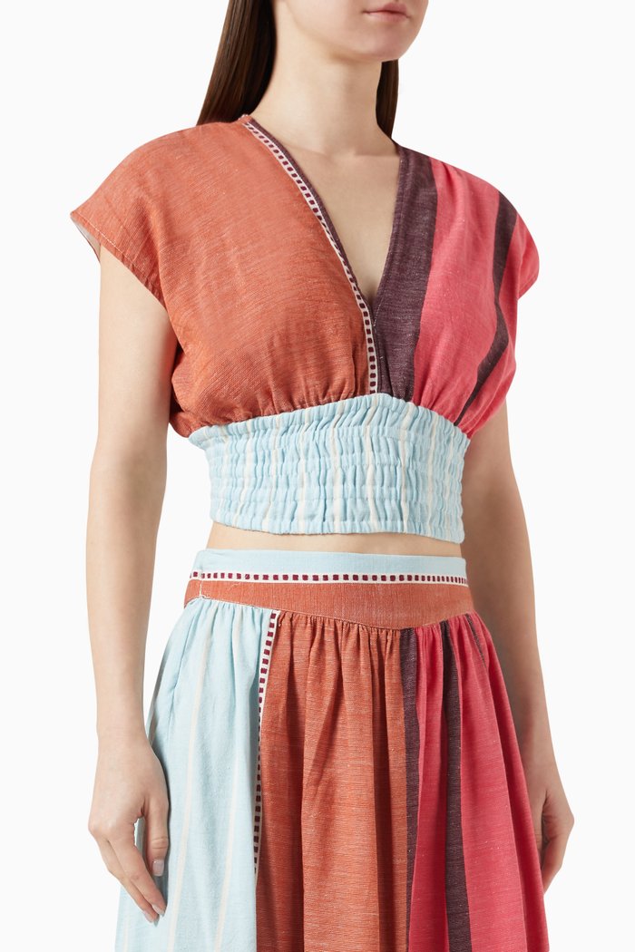 Alia Plunge Crop Top in Cotton-blend, Multicolour