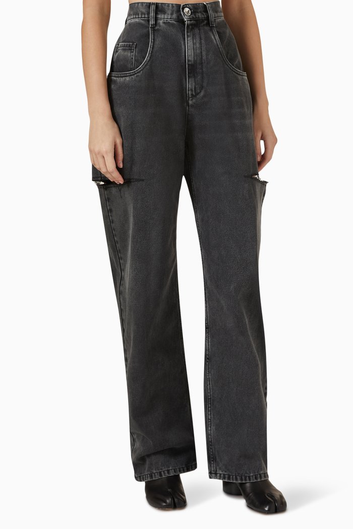 

Cut-out Distressed Jeans in Cotton-denim, Blue