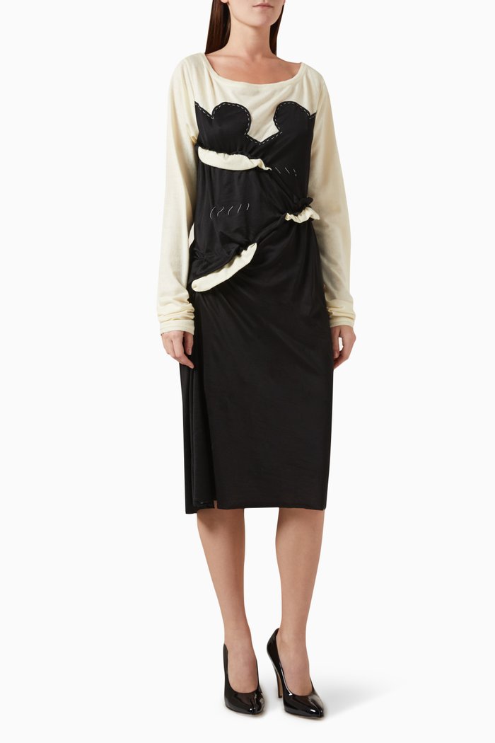 Spliced Midi Dress in Jersey & Viscose, Black