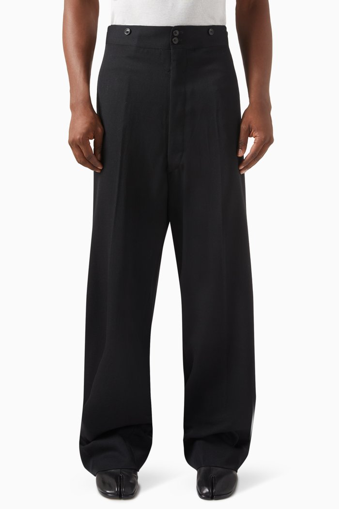 

Wiide-leg Pants in Barathea Wool, Black