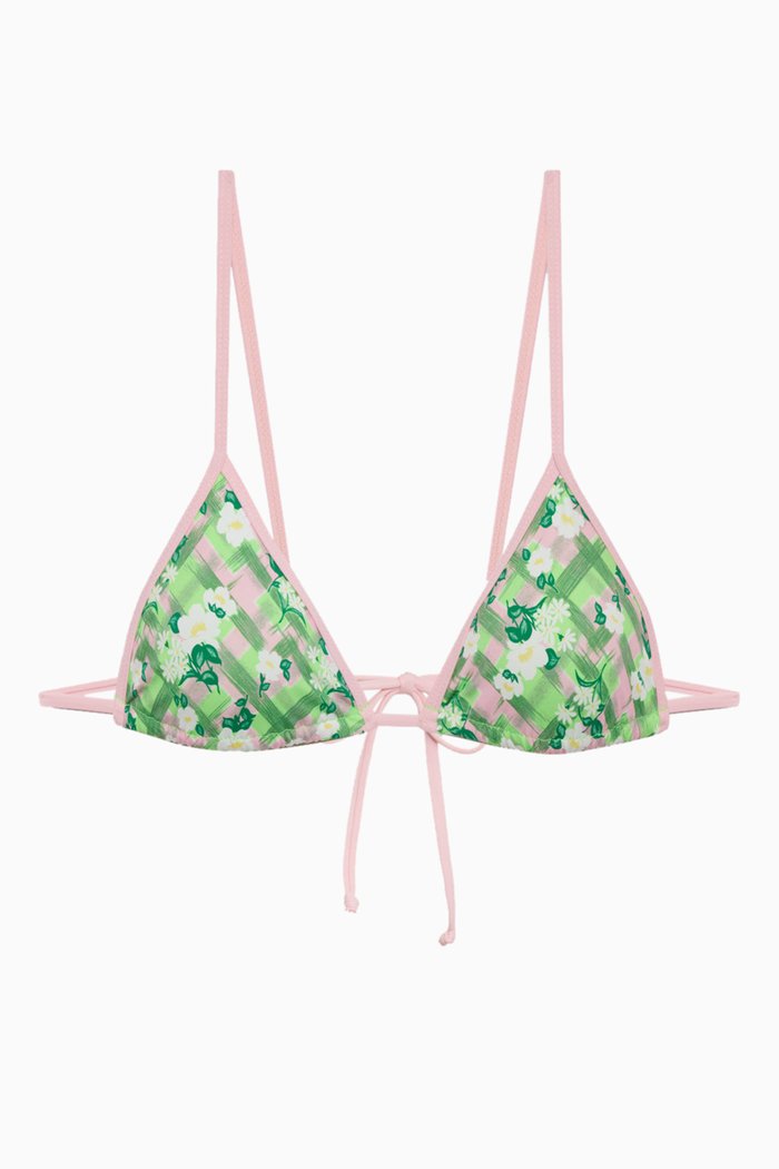 Lumia Triangle Bralette Bikini Top in Stretch Nylon, Green