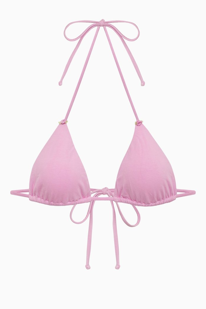 

Nick String Triangle Bikini Top in Stretch Cotton, Pink