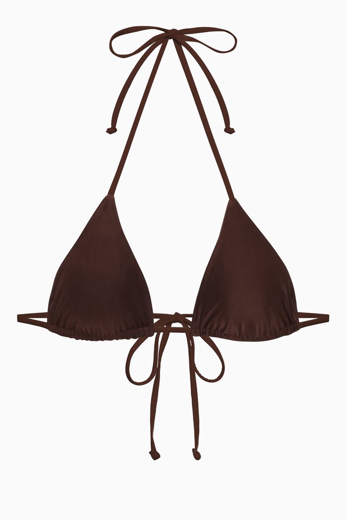 

Nick String Triangle Bikini Top in Satin, Brown