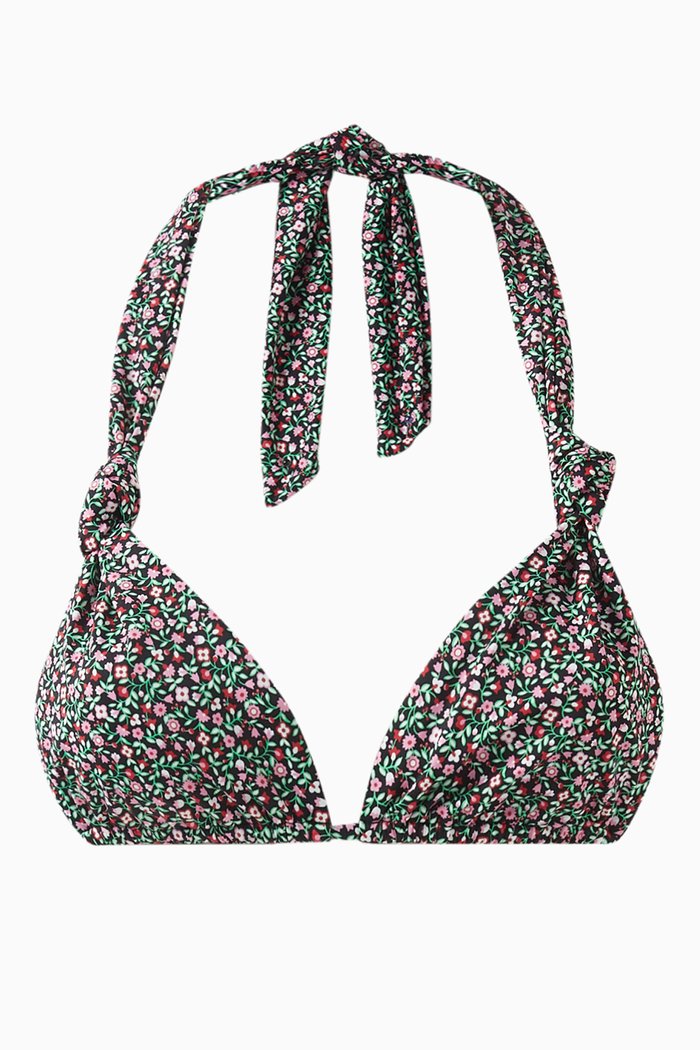 

Kealy Triangle Halter Bikini Top in Stretch Nylon, Black