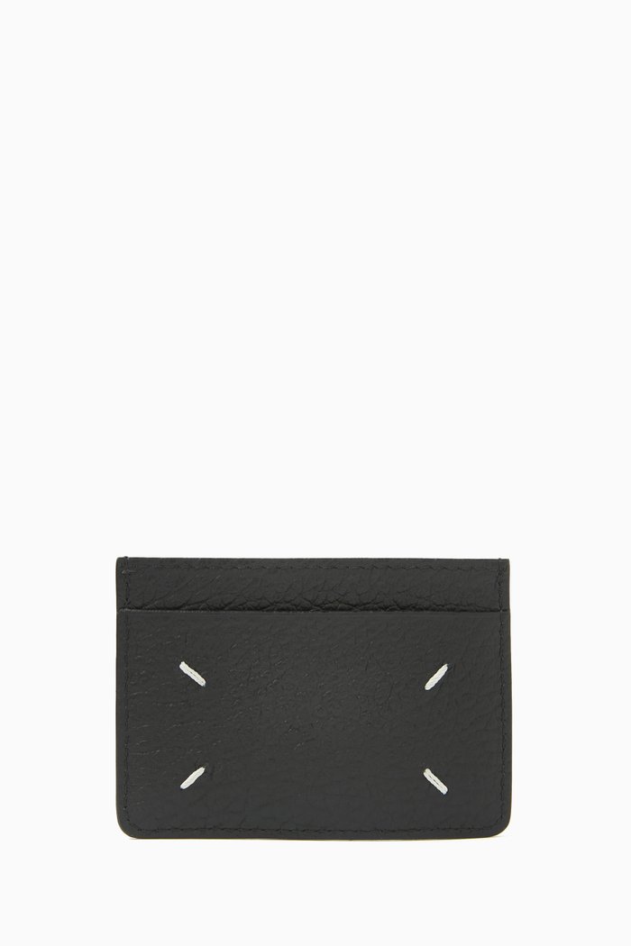 

Four Stitches Card Holder in Grainy Leather, Black