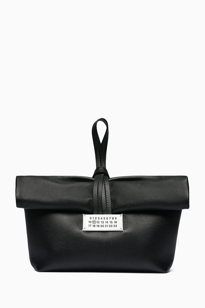 Paper Clutch Bag in Soft Leather, Black