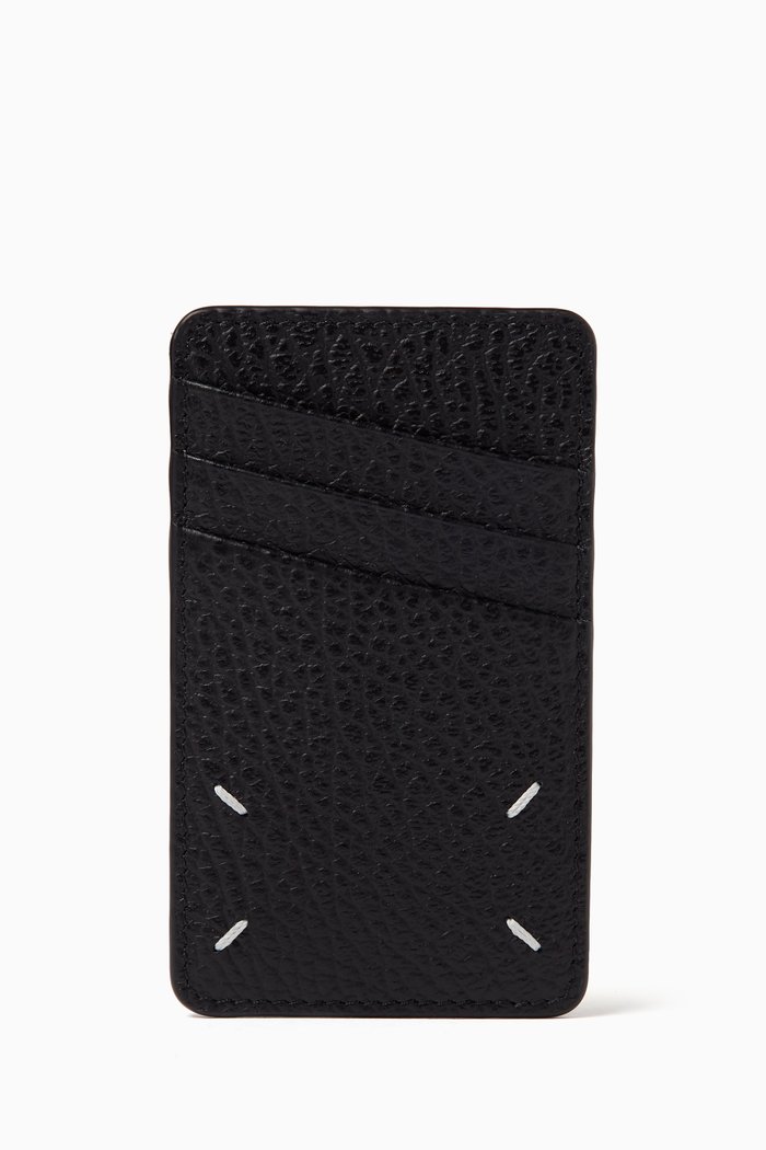 Four Stitches Cardholder in Calf Leather, Black