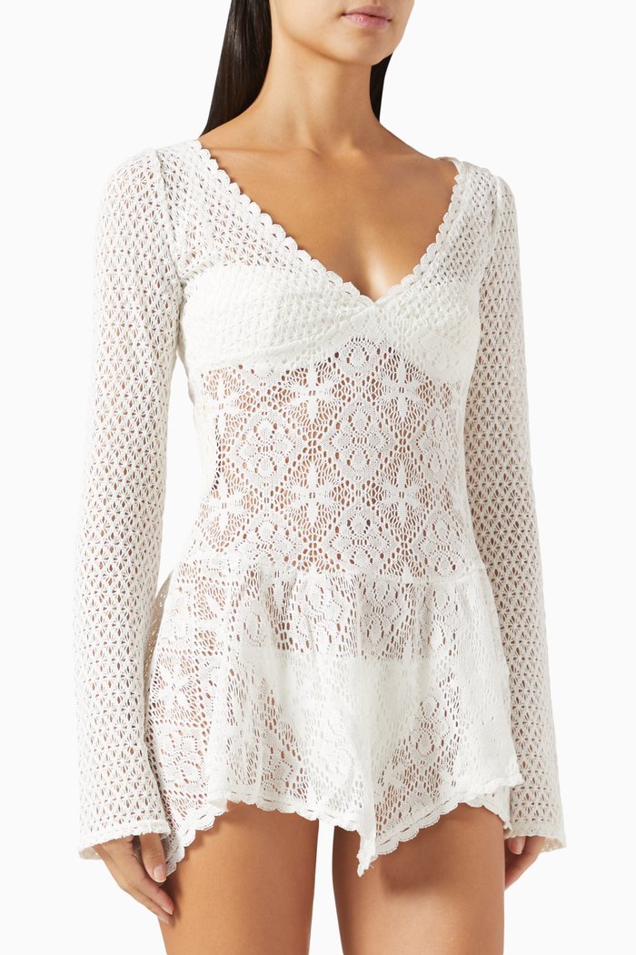 

Belle Mini Dress in Crochet, White
