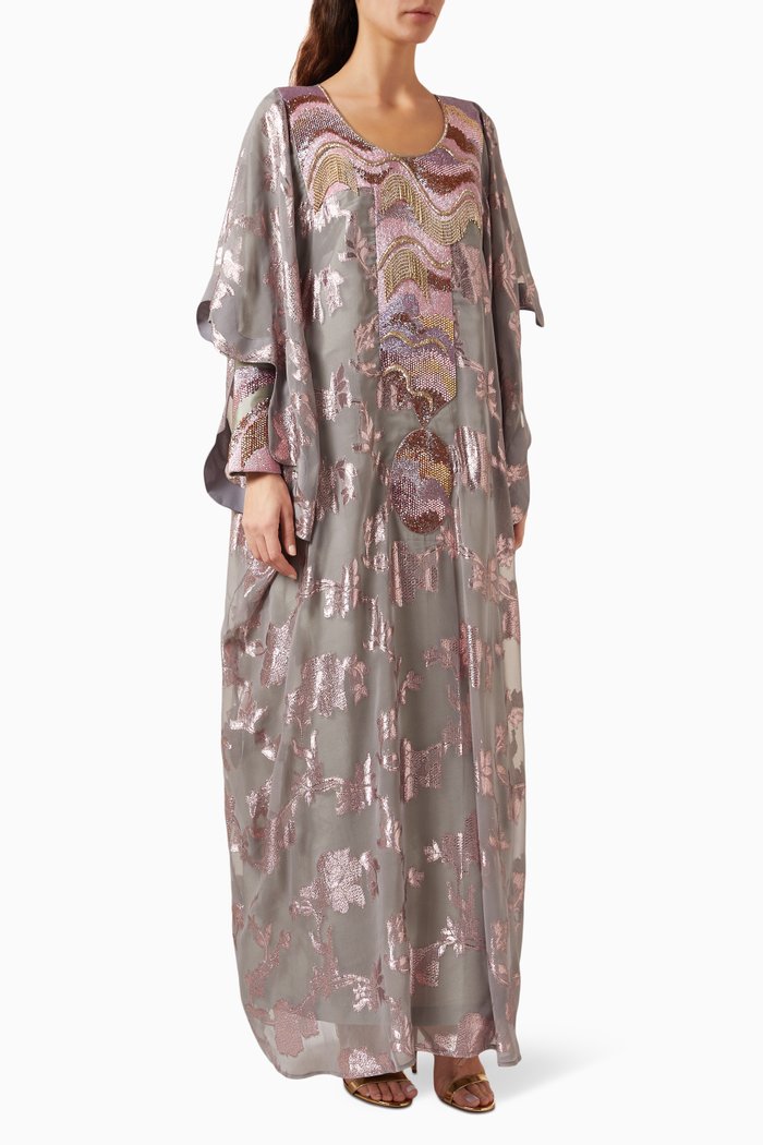 

Two-piece Bead-embellished Thoub in Chiffon, Grey