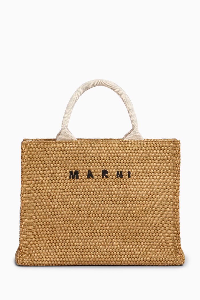 

Small East West Tote Bag in Raffia-effect, Brown