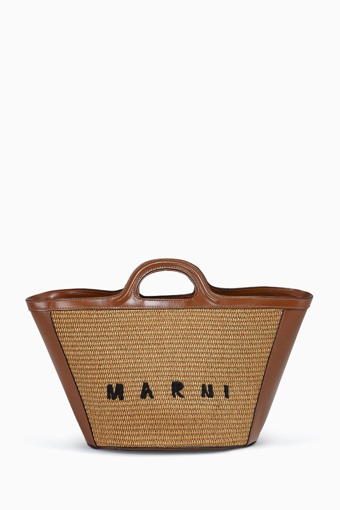 

Small Tropicalia Bag in Leather & Raffia-effect, Brown