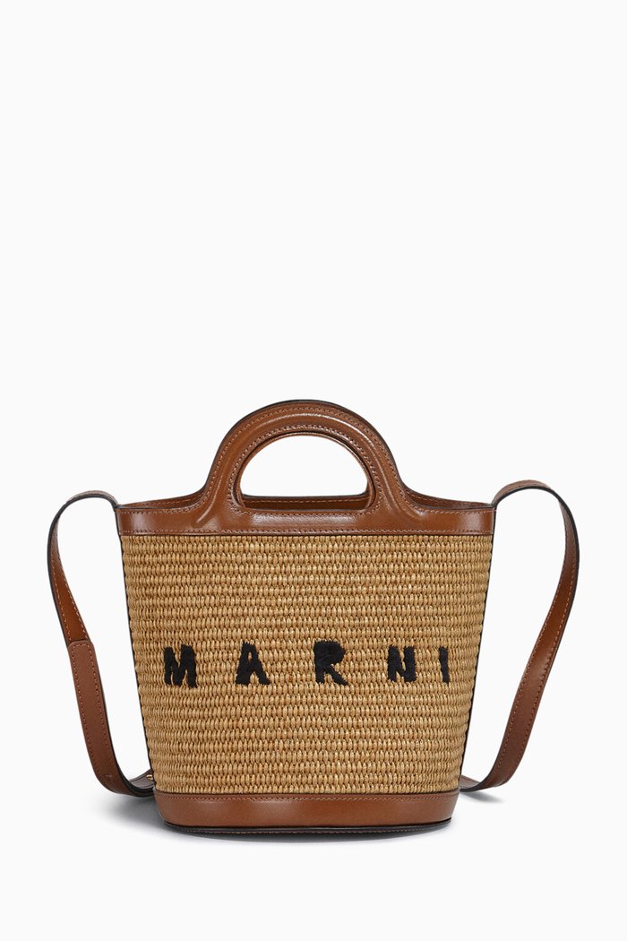

Small Tropicalia Bag in Leather & Raffia-effect, Brown
