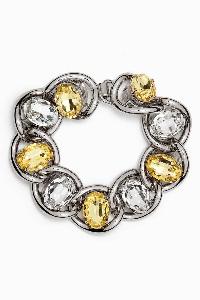 

Chunky Rhinestone Bracelet in Brass, Grey