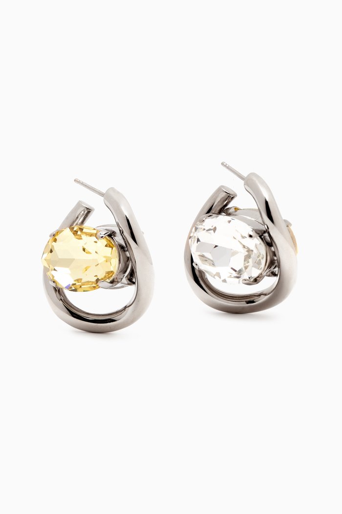 Chunky Rhinestone Hoop Earrings in Brass, Silver