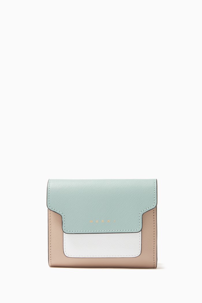 

Colour-blocked Wallet in Saffiano Leather, Green