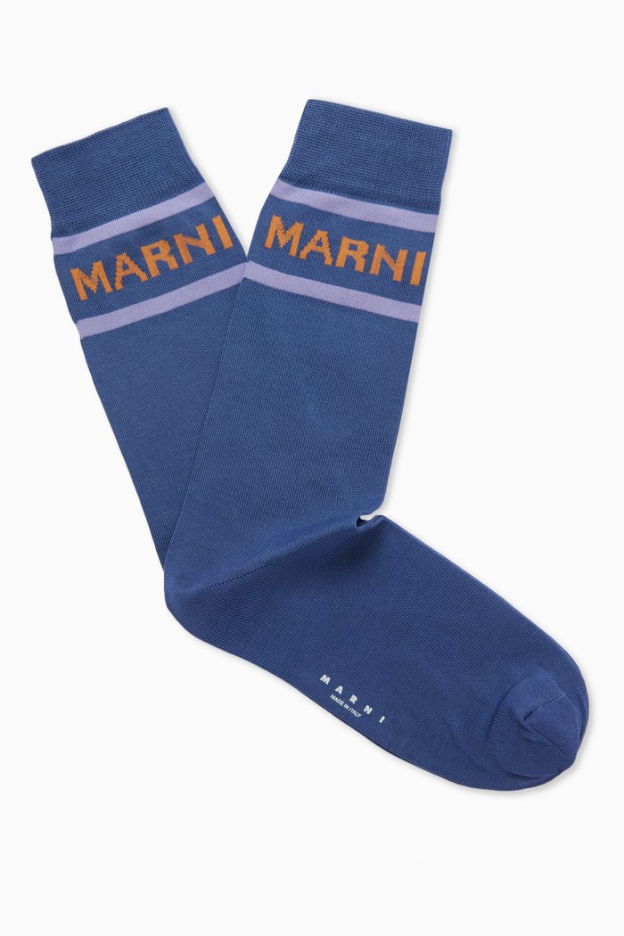 

Logo Socks in Cotton-blend Knit, Blue