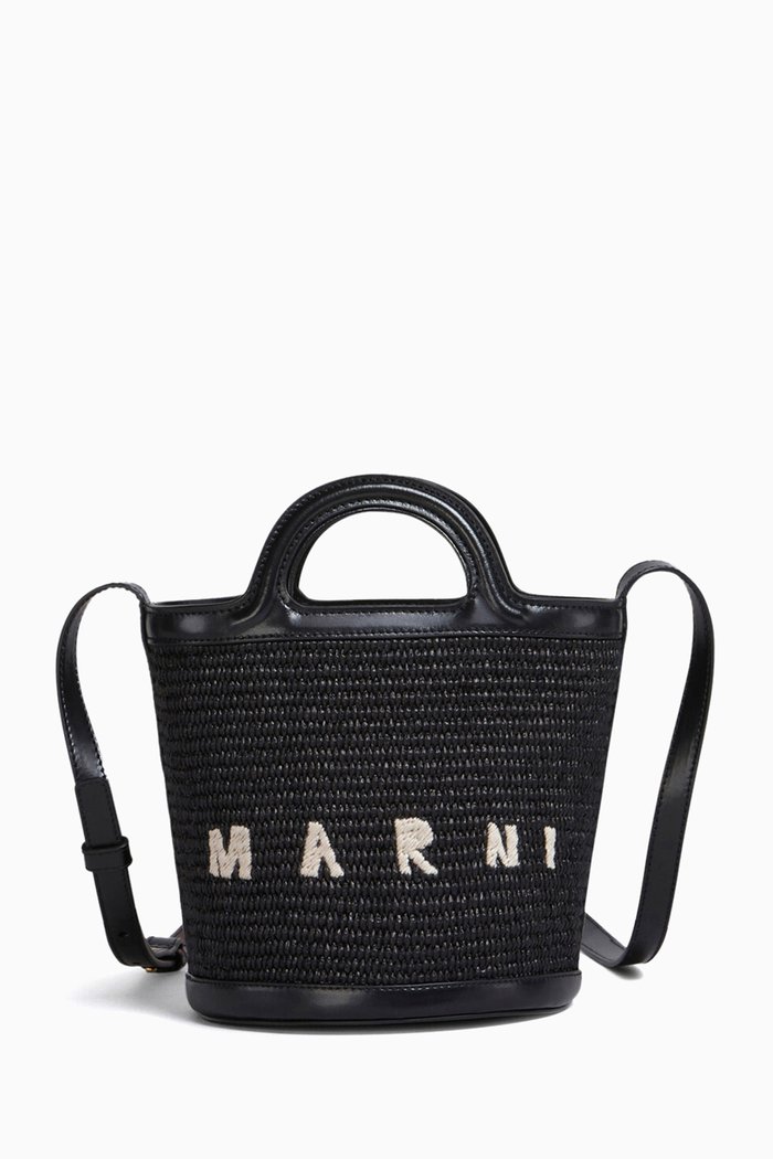 

Small Tropicalia Bucket Bag in Raffia-effect Fabric, Black
