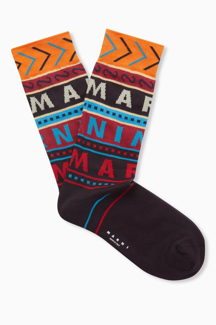 

Logo-intarsia Socks in Cotton Blend, Brown