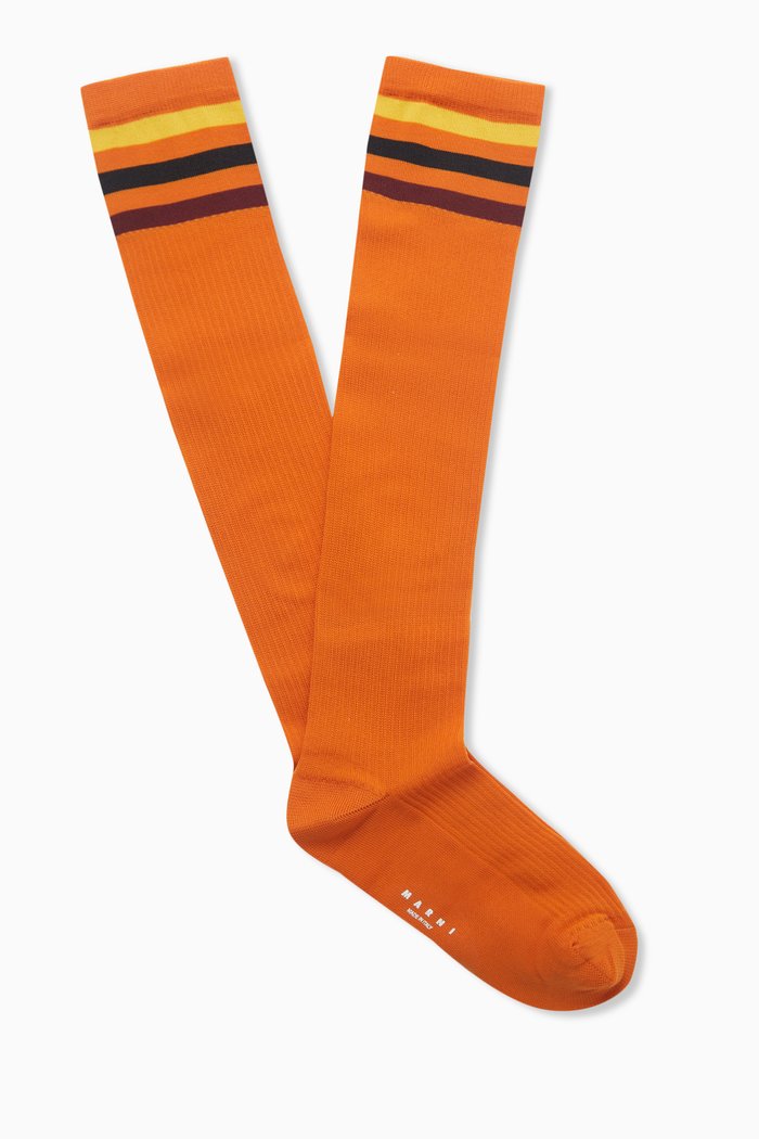 

Striped Logo Knee Socks, Red