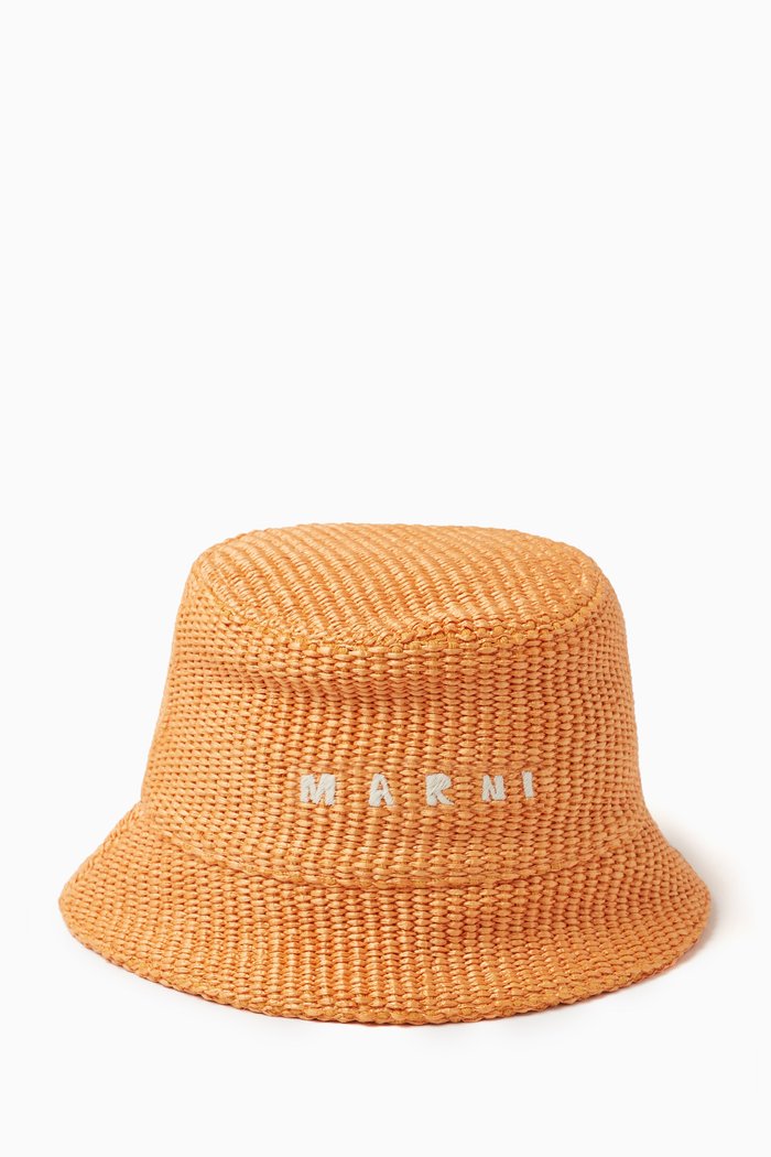 

Embroidered Logo Bucket Hat in Raffia-effect, Orange
