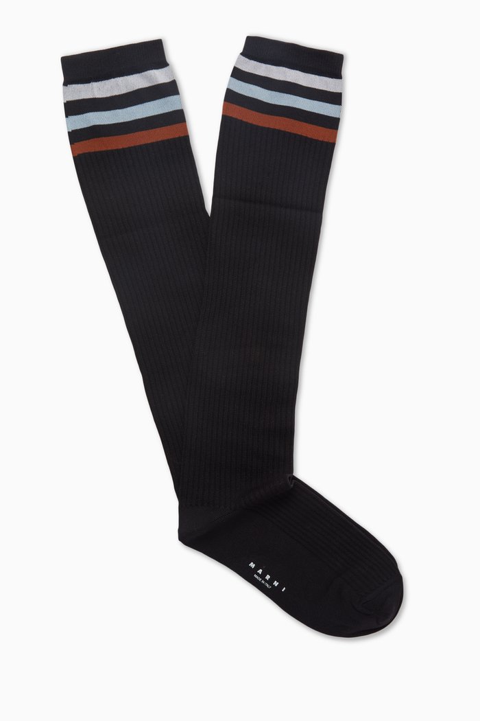 

Striped Logo Knee Socks, Black