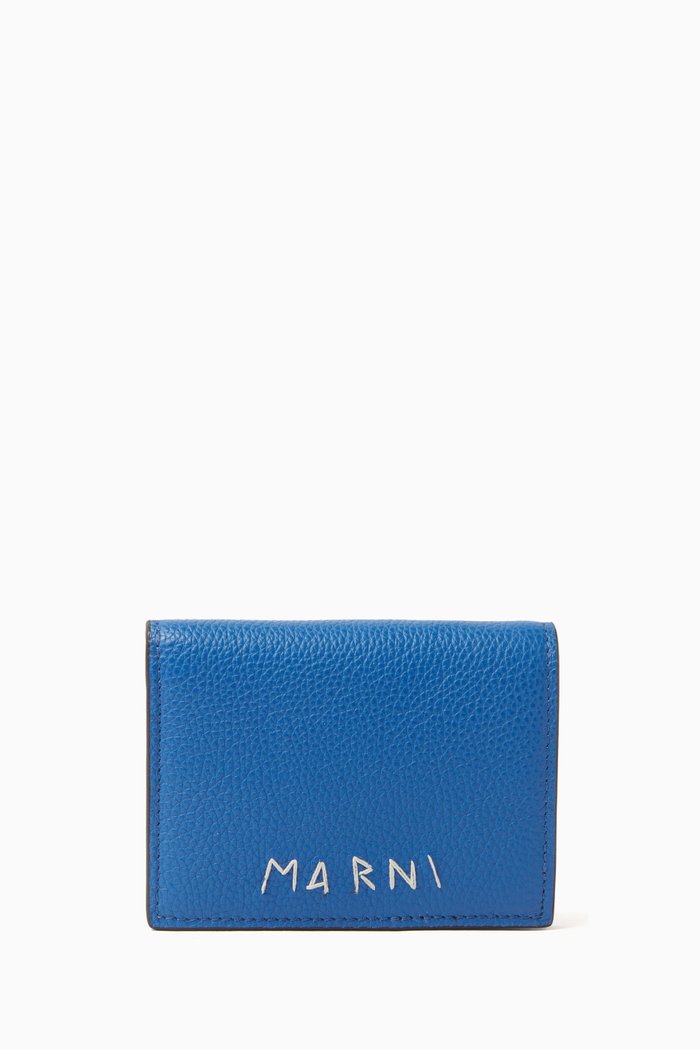 

Bi-fold Wallet in Calfskin Leather, Blue
