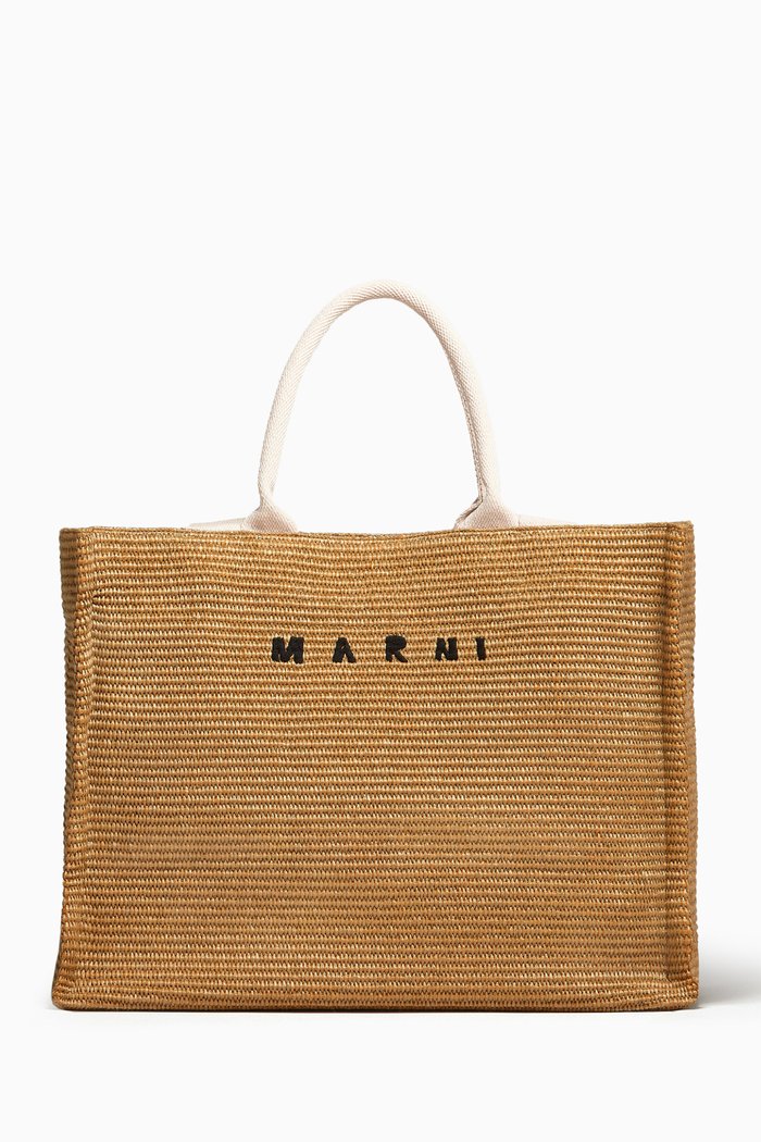 

Large East-West Tote Bag in Raffia, Multicolour