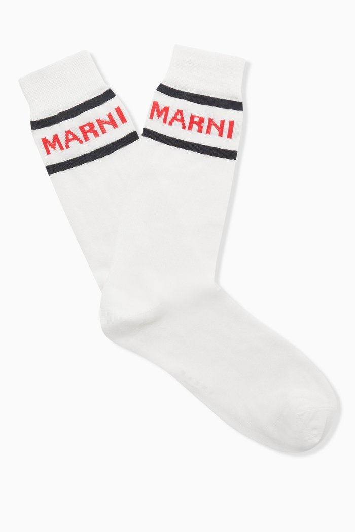 

Logo Socks in Cotton-blend Knit, White