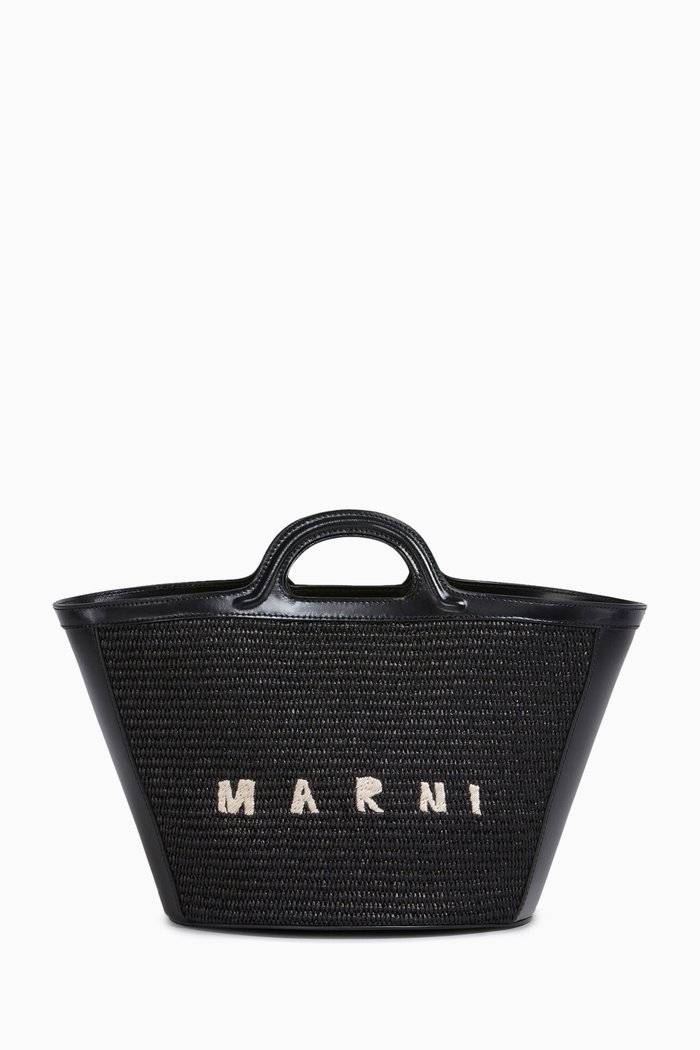 

Small Tropicalia Bag in Leather & Raffia-effect, Black