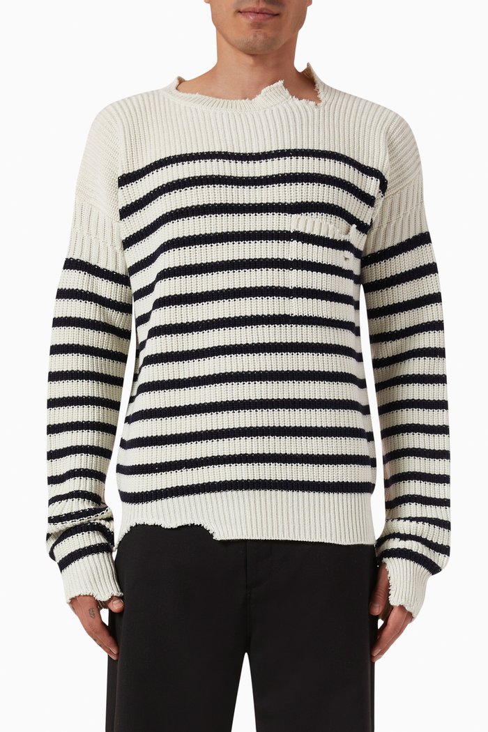

Horizontal Striped Sweatshirt in Virgin Wool, White