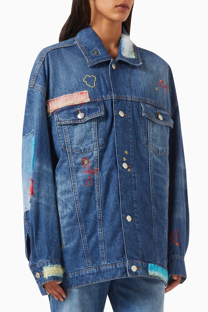 

Oversized Patchwork Jacket in Denim, Blue
