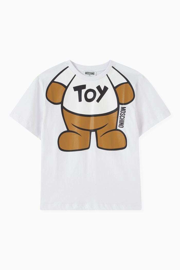 Teddy Bear Print T-shirt in Cotton, White