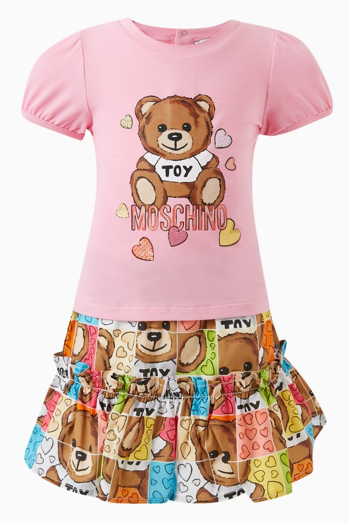 

Teddy T-shirt & Skirt Set in Cotton, Pink