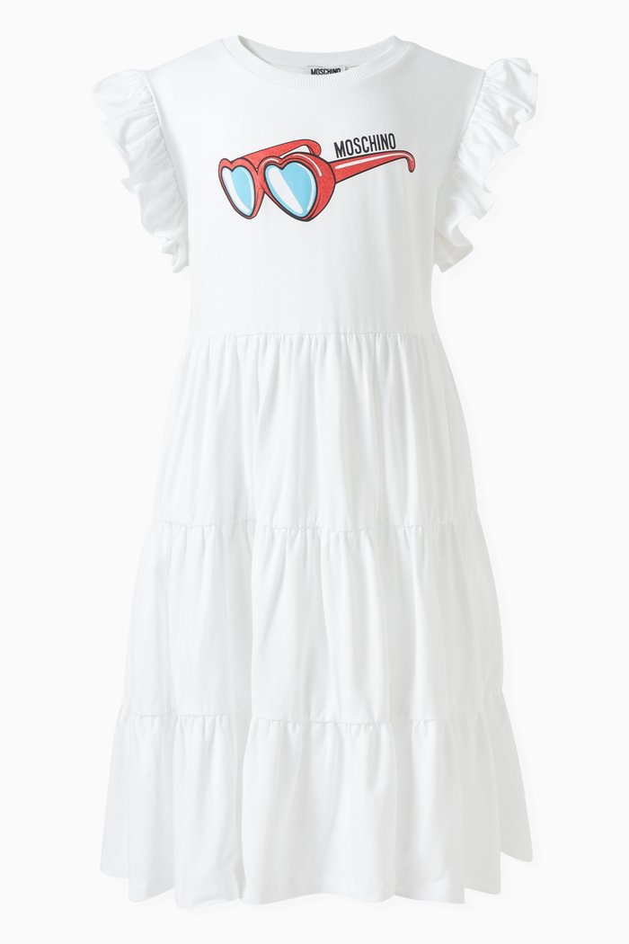 

Logo-print Frilled Dress in Cotton, White