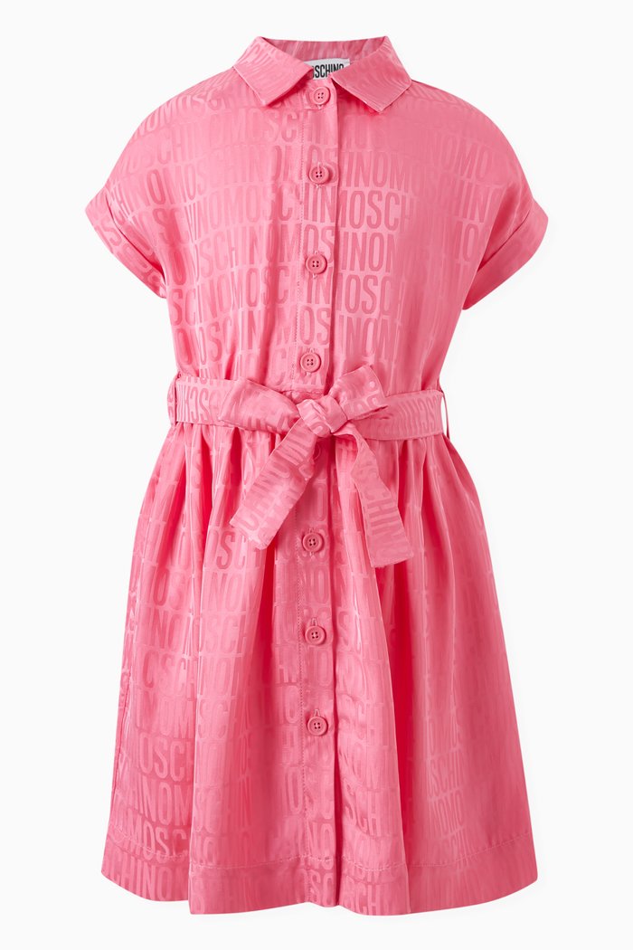 

All-over Logo Shirtdress in Satin, Pink