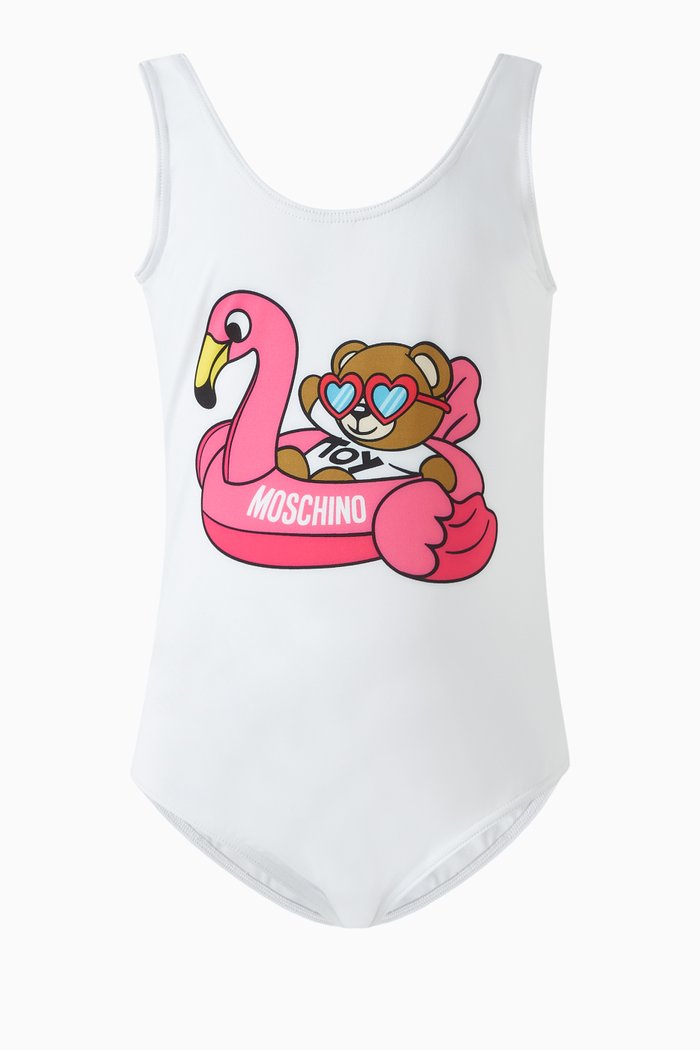 

Teddy Bear Logo-print Swimsuit, White
