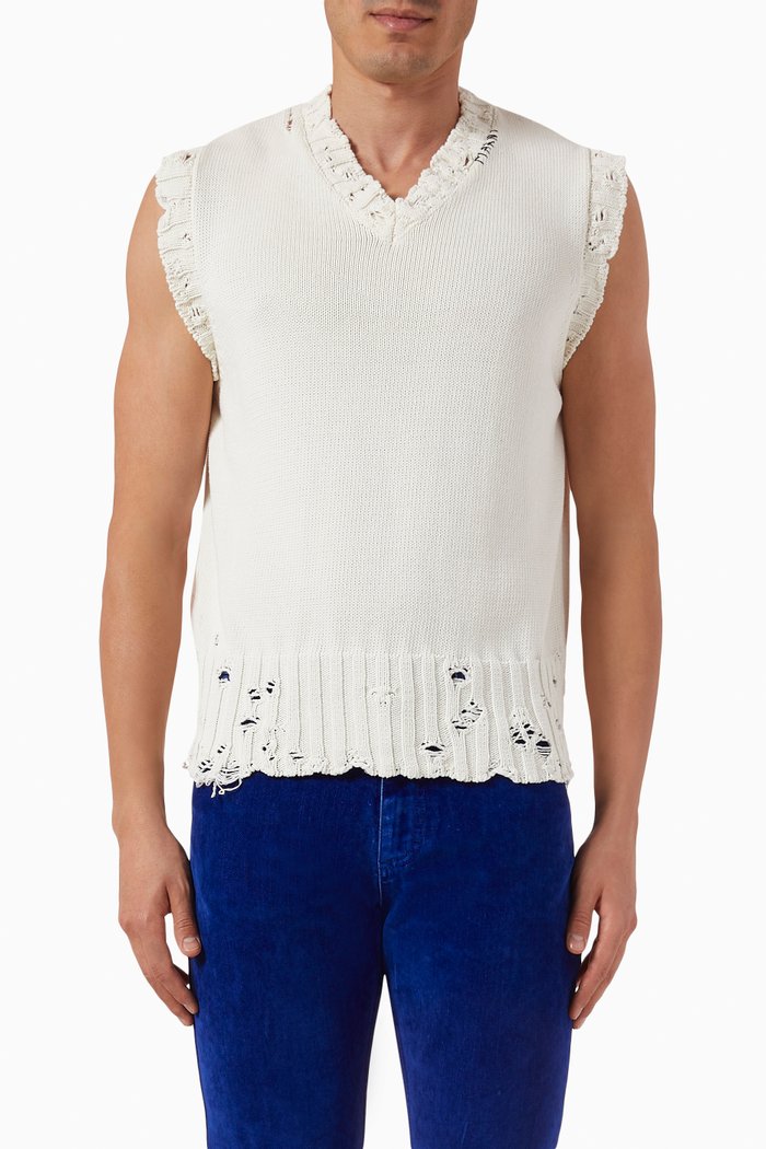

V-neck Sweater in Cotton, White