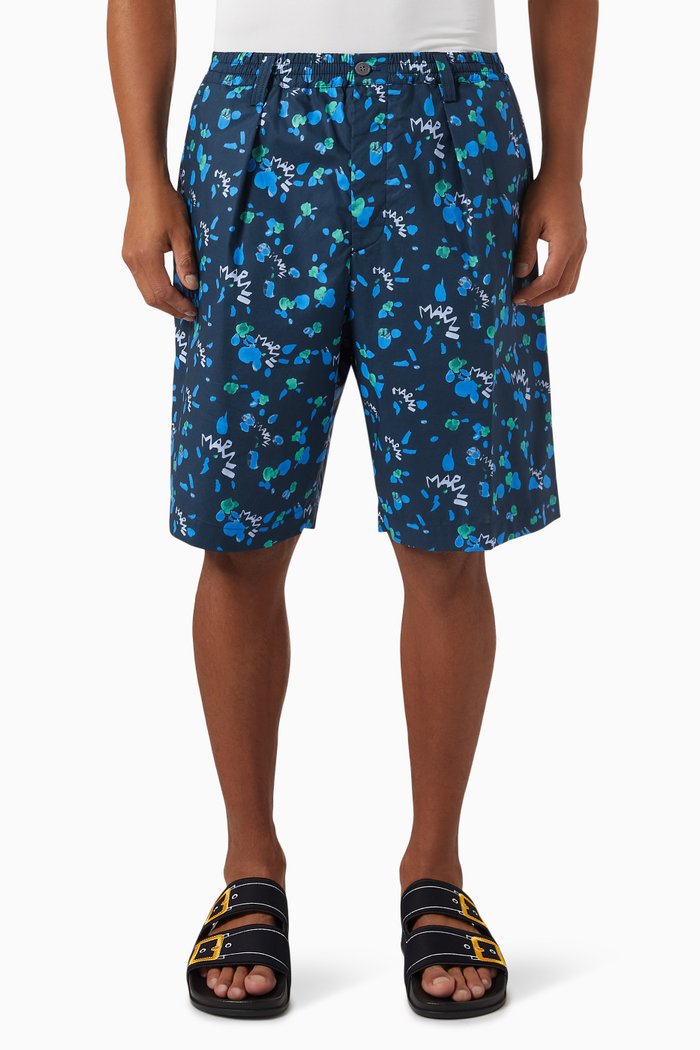 

Abstract-print Shorts in Cotton, Blue