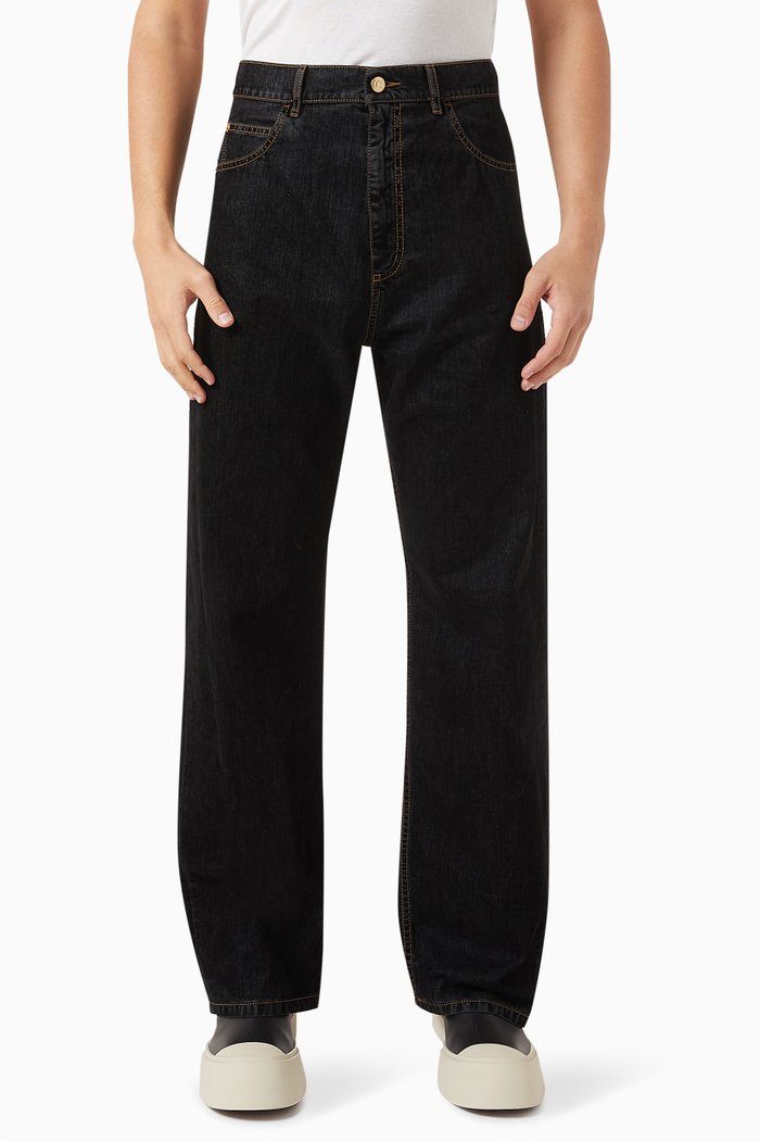 Wide-leg Jeans in Flocked Denim, Black